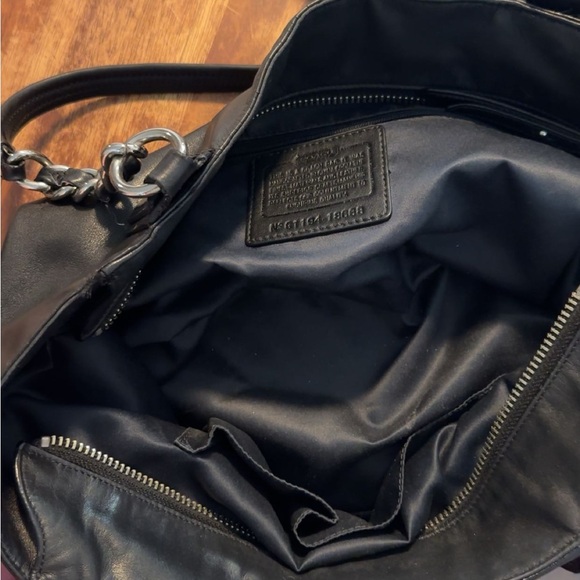 Coach Black Leather Tote with Chain Straps - Picture 3 of 4